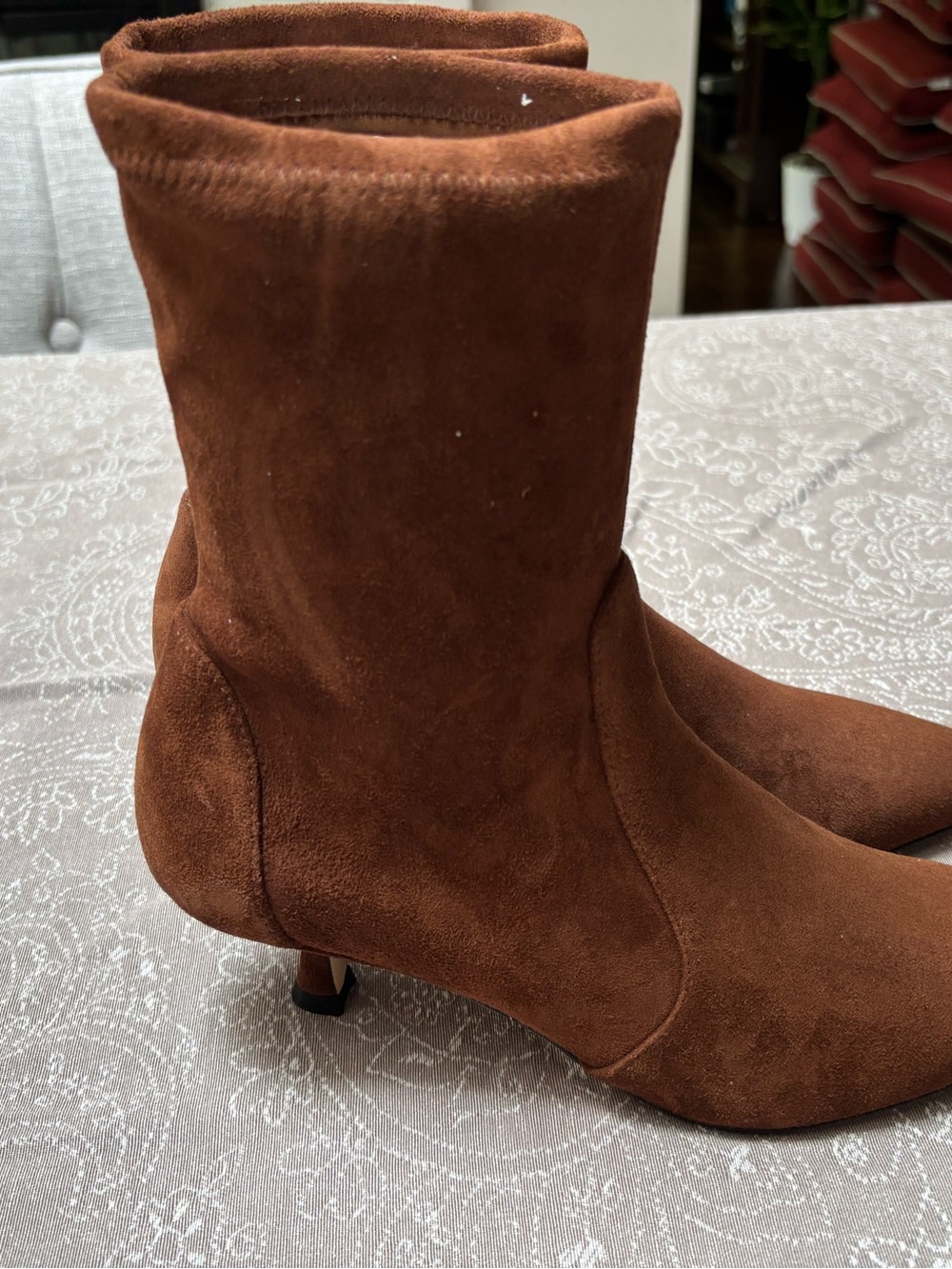 New without box Stuart Weitzman Brown Suede Mid-Calf Kitten Heel Boots